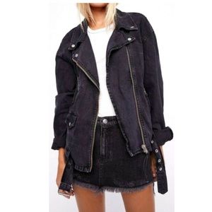 Free People oversized Moto jean jacket